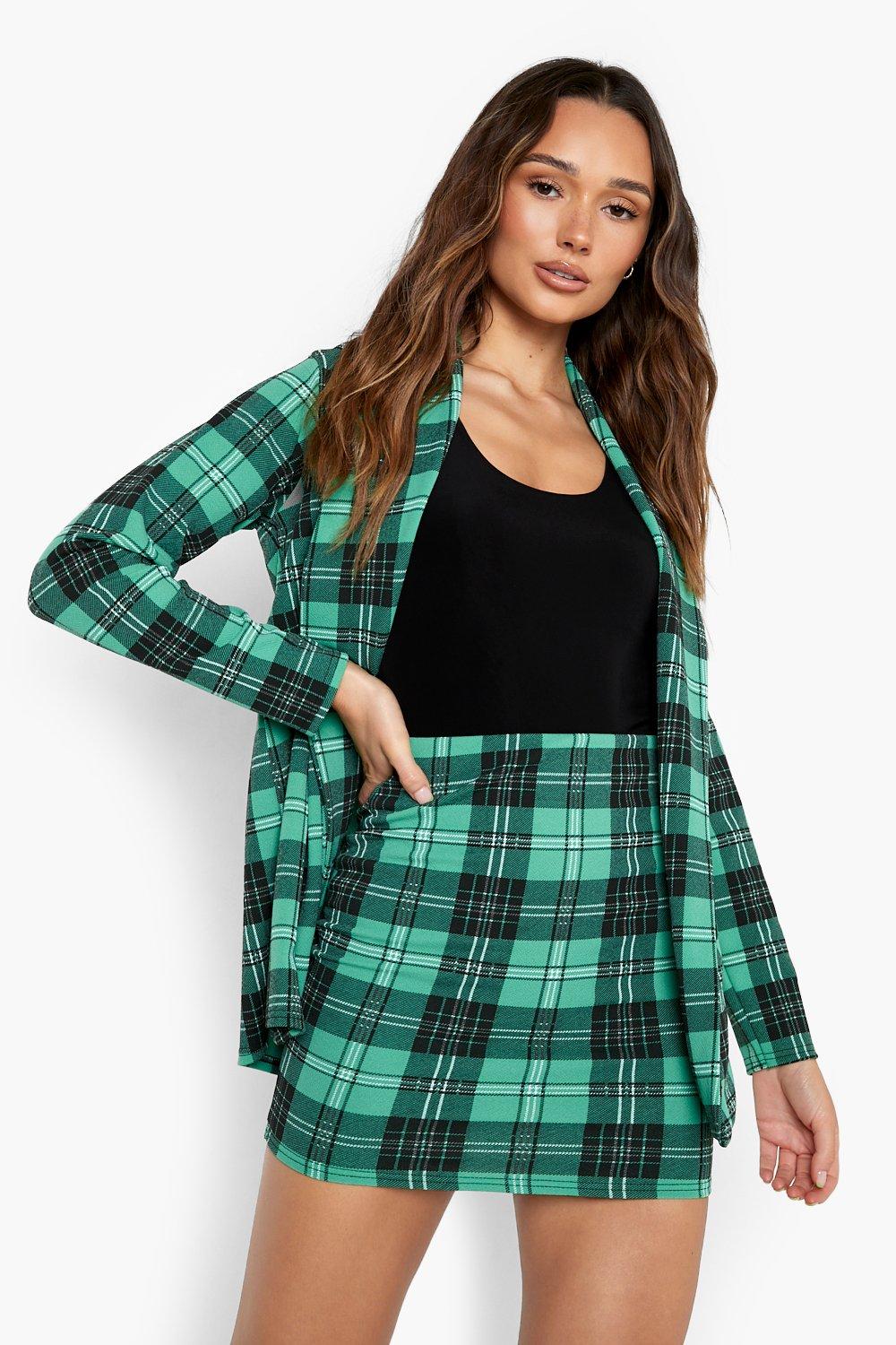 Green plaid 2024 skirt and blazer